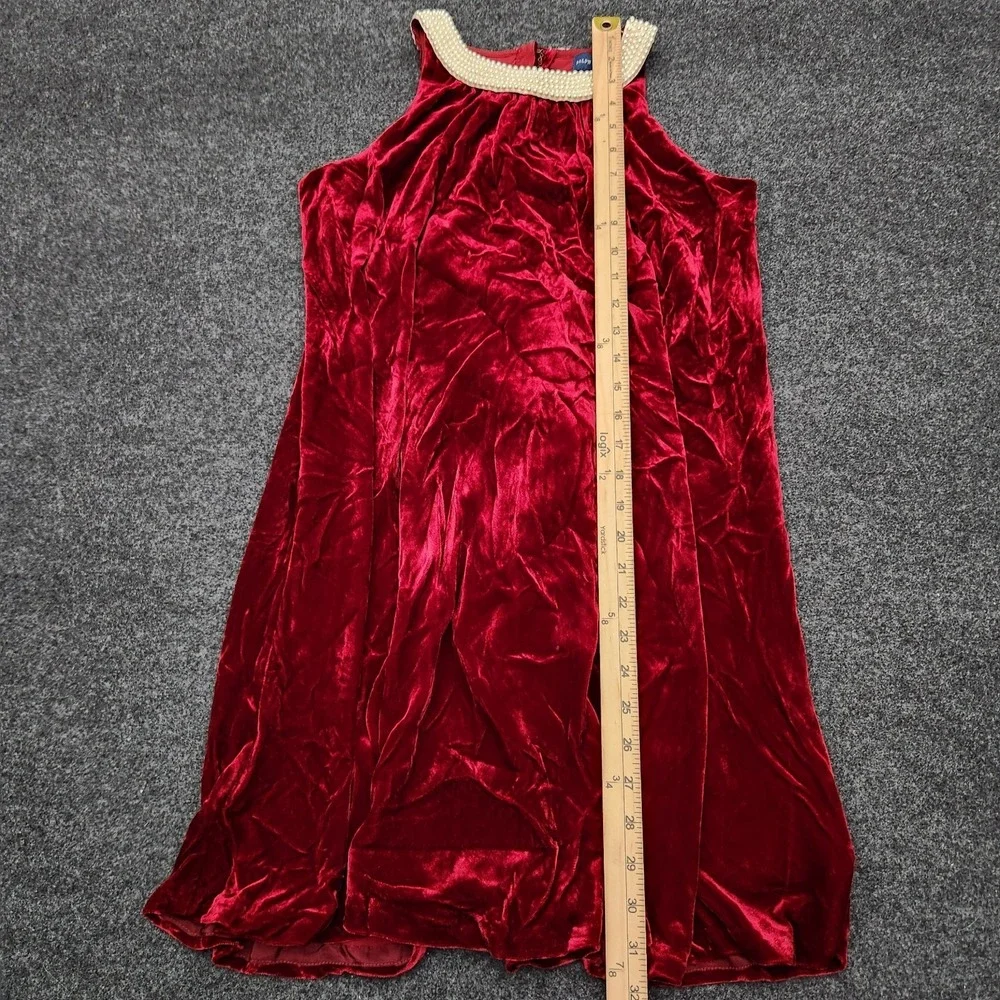 Ralph Lauren Girls 14‎ Red Velvet Silk Blend Dress Holiday Coquette Luxe Pearls
